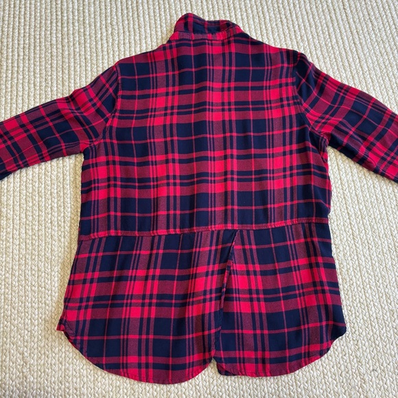 Lucky Brand Women’s Plaid Button Up Shirt Large Red Black Rayon Long Sleeve - Picture 2 of 11